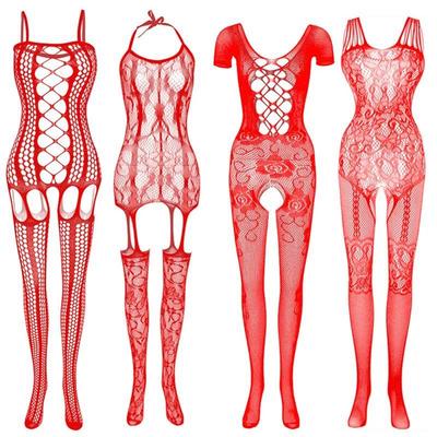 Plus Size Red Fishnet Full Body Stockings Women Sexy OnePc