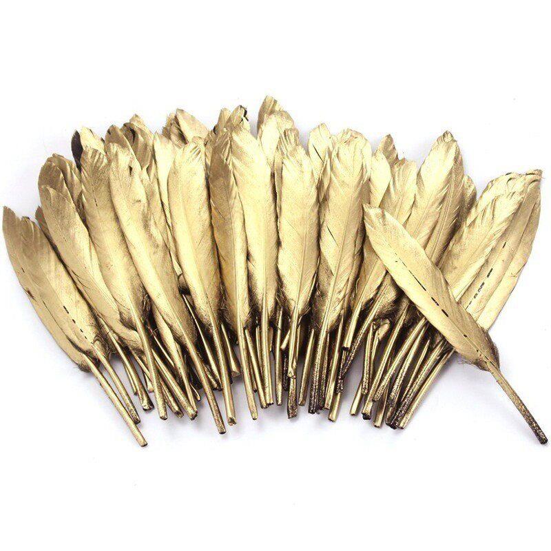 50pcs/bag Gold Plated Feathers 5-7inches for Christmas - 实物图