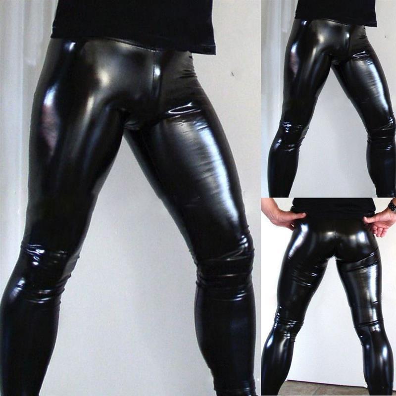 Mens Patent Leather Leggings Slim Pants 男士漆皮紧身修