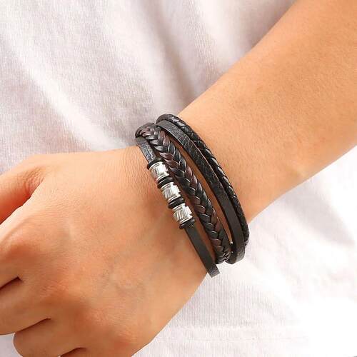 3/4 Layer High Quality Hand-Woven Leather Bracelets Men rend