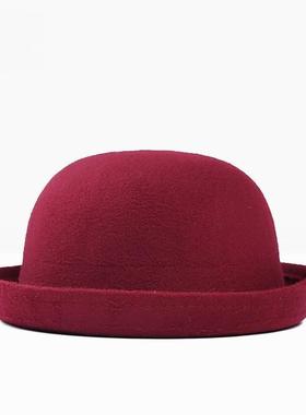 Lady's hat bowler hat women礼帽女士毛呢卷边圆帽