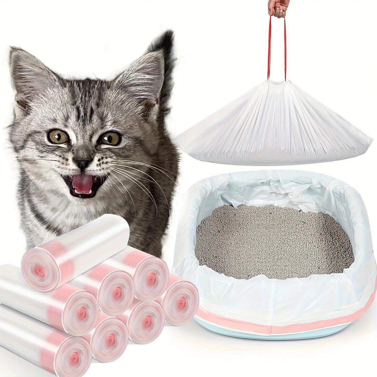 1 Roll Drawstring Cat Litter Bag Portable Cat Litter Box Cle