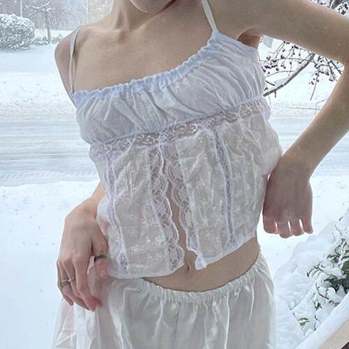 Maemukilabe Fairy Coquette Milkmaid Top Y2K Aesthetic White