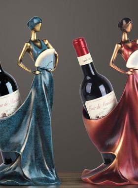 欧式仿古蓝色美女酒架客厅书房装饰品厨房酒柜饰品树脂工艺品摆件