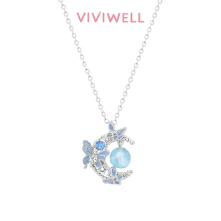 VIVIWELL薇薇尔【月梦蓝蝶】项链女S925纯银生日礼物送女友