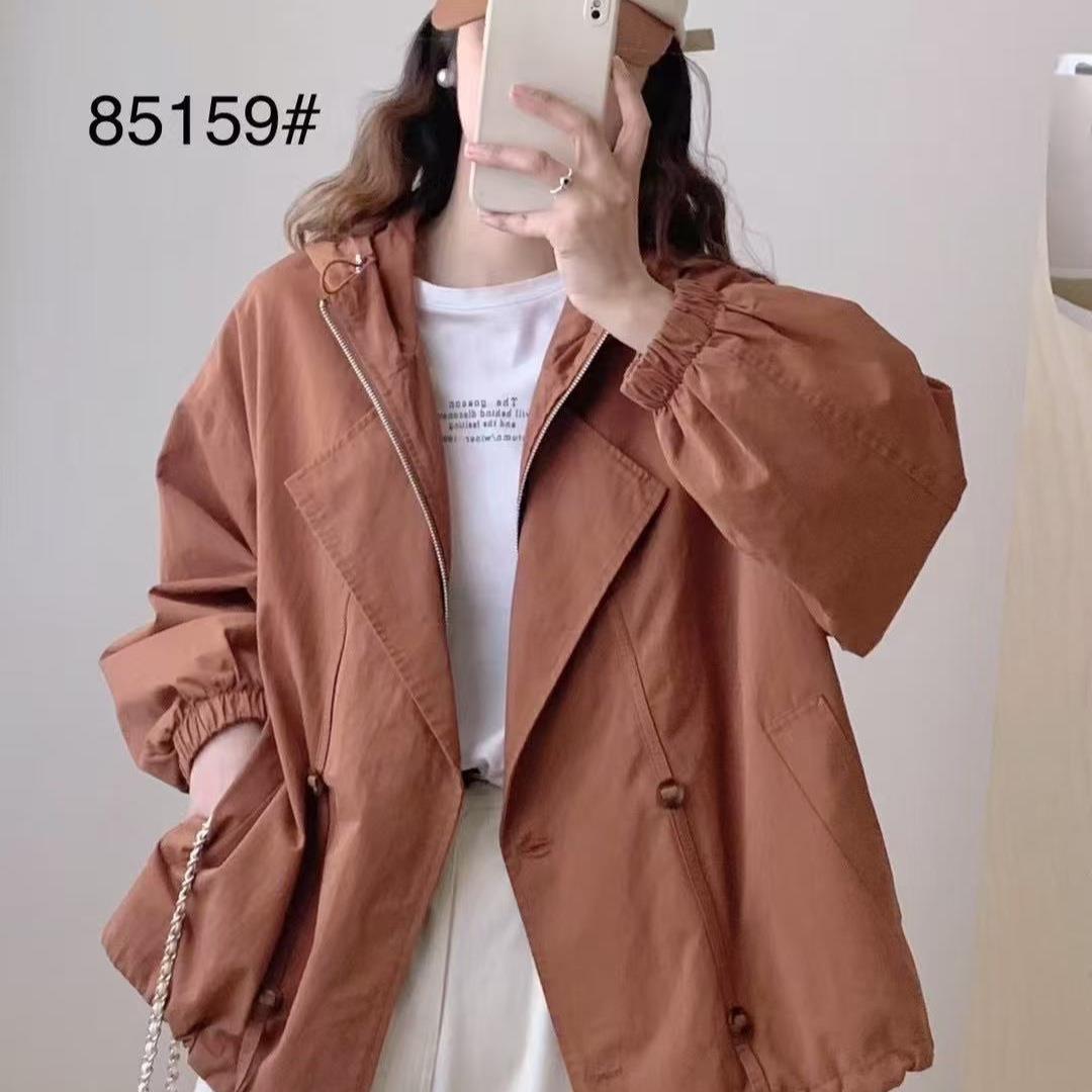 2026年春款外套欧货高级设计感连帽短款风衣女假两件宽松工装外套图片