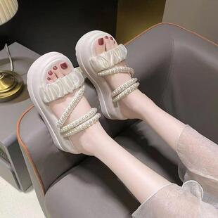 两穿一字凉拖鞋 厚底7cm小个子拖鞋 爆款 2026新款 女夏外穿时尚