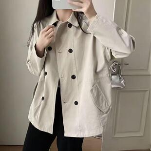 26年春款风衣女双排扣外套宽松休闲韩版学院风中长款风衣外套新款