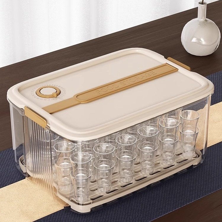 白酒杯收纳盒盒家用分酒器商用醒酒器玻璃小酒杯一口杯防尘收纳箱