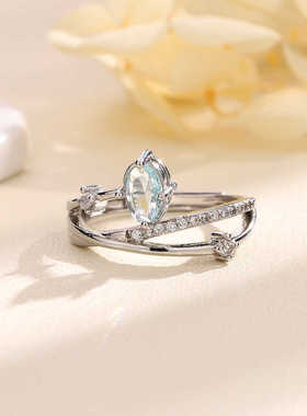 浅蓝钻交织线条指环守护恒星个性