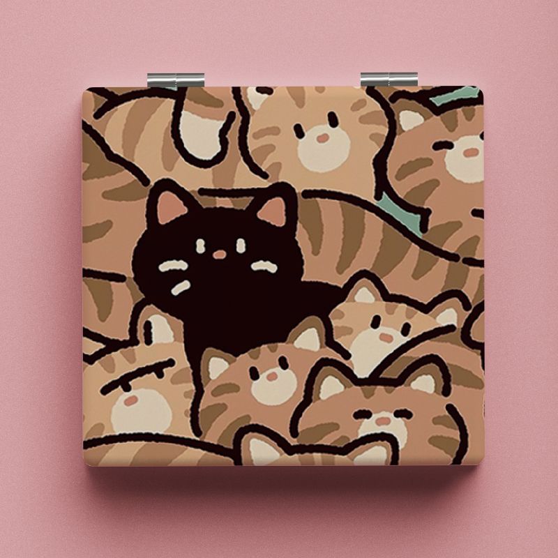 寻找猫小镜子随身带学生便携折叠化妆镜手持可爱双面镜可爱正方形