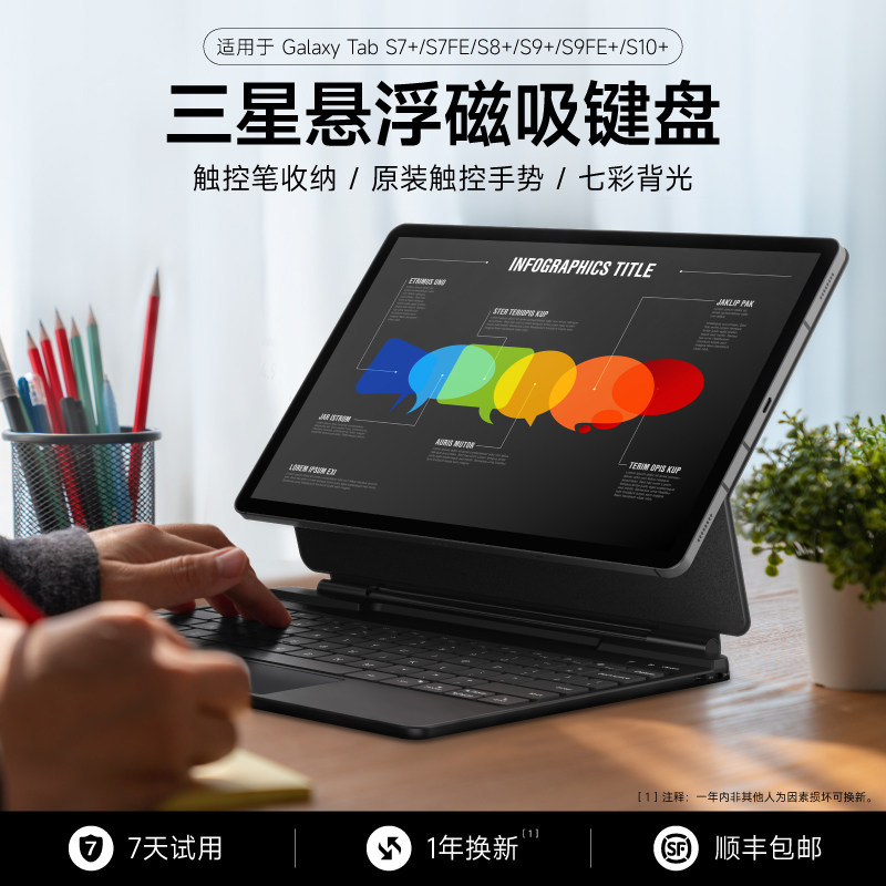 三星SamsungGalaxyTabS10/987fe+平板电脑便携悬浮妙控12.4英寸键盘保护套无线触控磁吸蓝牙带笔槽