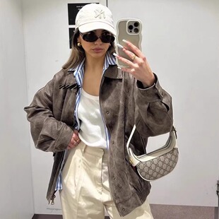 现秒发正品 lioness 廓形飞行员夹克外套美式麂皮绒美拉德皮衣女