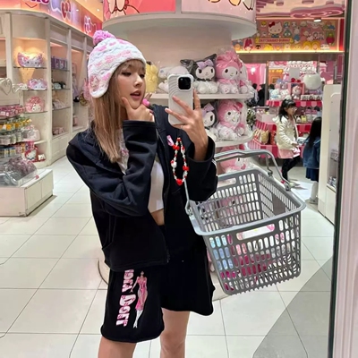 美式街头随性辣妹漫画印花休闲裤