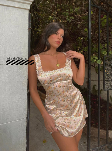 吊带连衣裙法式蕾丝碎花缎面