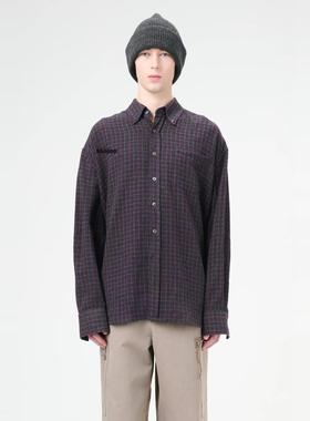 买手店正品 Our Legacy 紫色格纹休闲宽松慵懒感羊毛长袖廓形衬衫