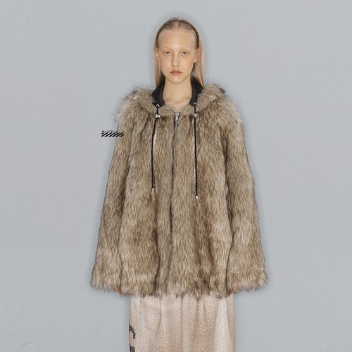 正反面两穿皮毛一体连帽皮草外套