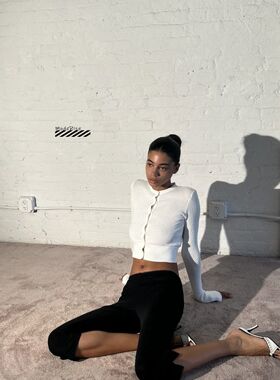 【国现】Danielle Guizio白色针织开衫甜美百搭短款防晒长袖上衣