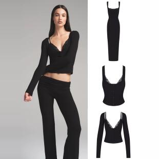 国现正品现货skims卡戴珊同款蕾丝修身假两件背心上衣半裙连衣裙