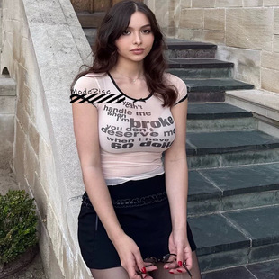 买手店正品 Praying 25夏季新品y2k蝴蝶结恶搞英文修身短袖T恤女