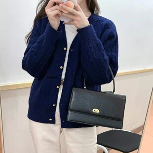 国现 Lerobe美娜家牛皮手提小方包金属扣翻盖腋下包蜥蜴纹单肩包