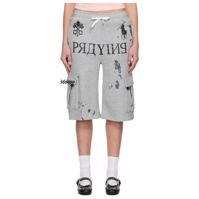 印花灰色工装卫裤七分裤直筒休闲