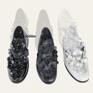 正品 TOKYO BOPPER乐福鞋可爱花朵浅口亮片圆头玛丽珍皮鞋平底鞋