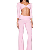 国现速发I.AM.GIA后腰蝴蝶结针织微喇翘臀长裤 性感褶皱短上衣套装