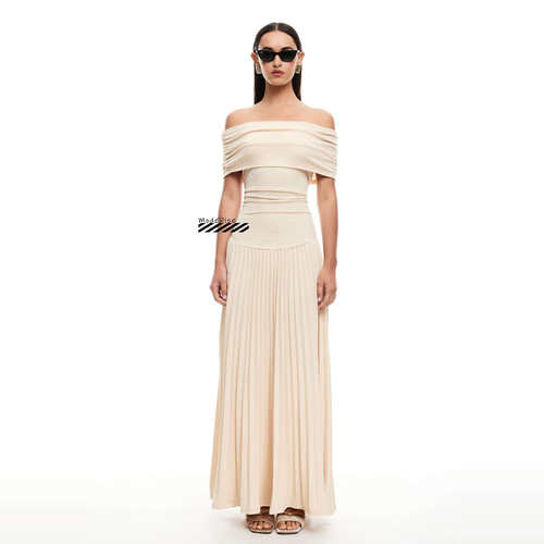 褶皱翻领修身连衣裙压褶长裙