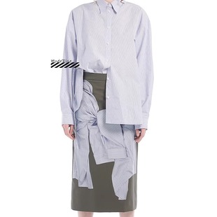 PUSHBUTTON 24PF 早秋新款条纹衬衫印花羊毛半裙 DOUBLEBOO买手店