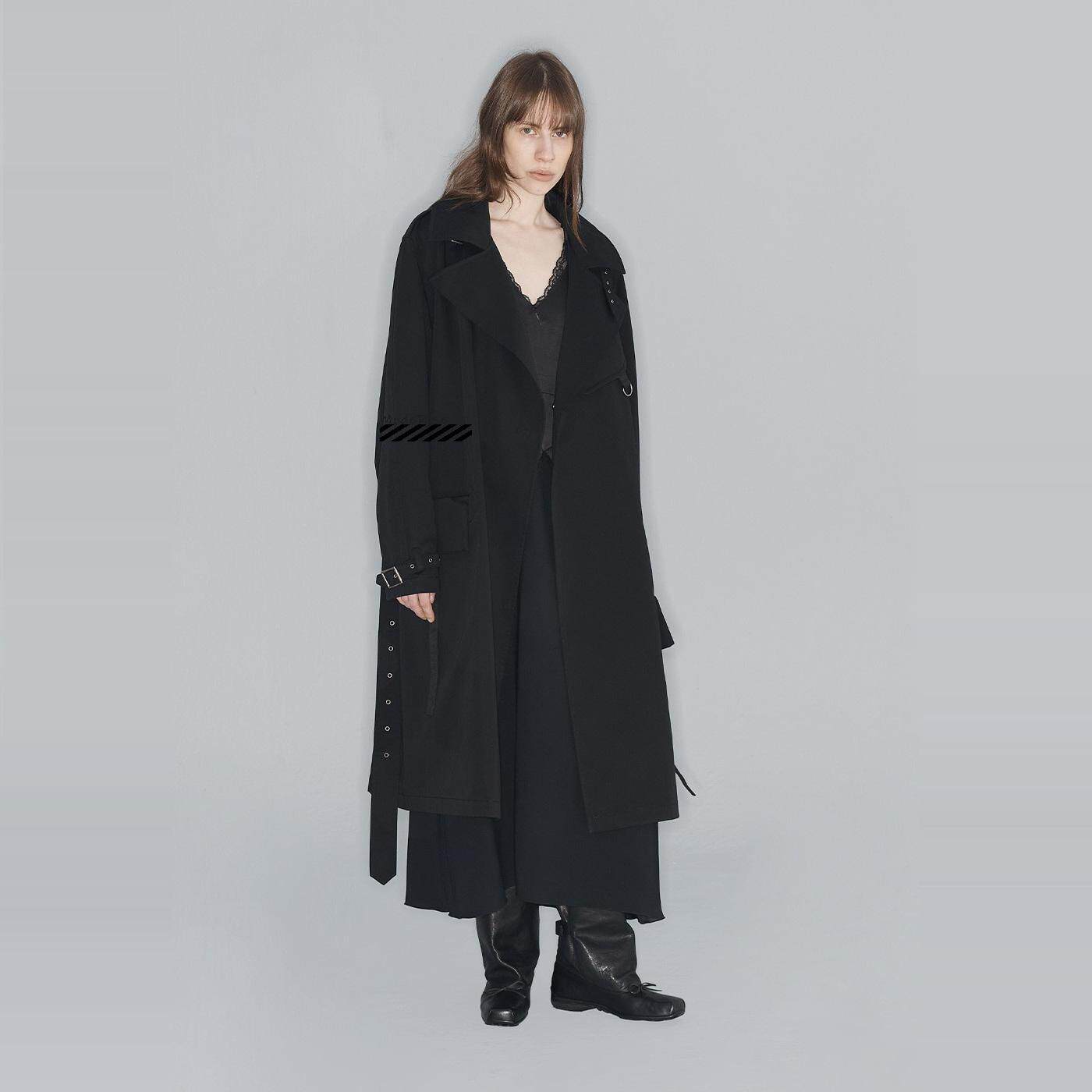 正品 OPEN YY 重工不规则口袋廓形风衣轻奢风简约显瘦长款外套女