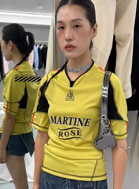 国现秒发MARTINE ROSE 24新款黄色涂鸦Logo足球服球衣修身短袖T恤