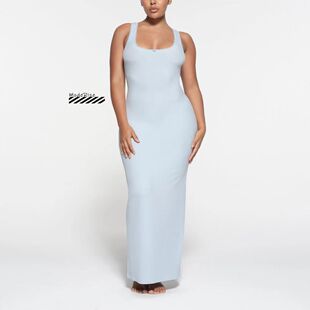 国现秒发卡戴珊款skims蕾丝包边挖领U型领露背连衣裙女神包臀长裙