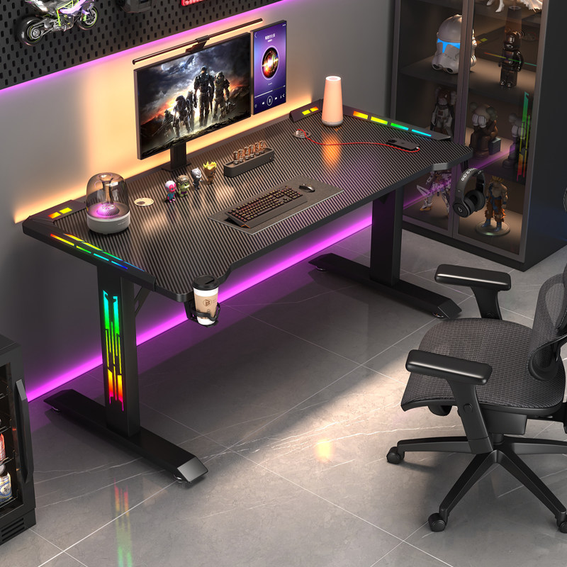 电竞桌椅套装简约专用游戏桌子带RGB氛围灯家用台式办公电脑桌子