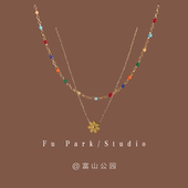 「半岛小雏菊」简约百搭彩色串珠花朵双层项链小众个性 锁骨链颈链