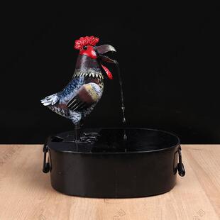 跨境新品铁艺工艺品摆件庭院装饰猫头鹰公鸡长嘴鸟流水微景