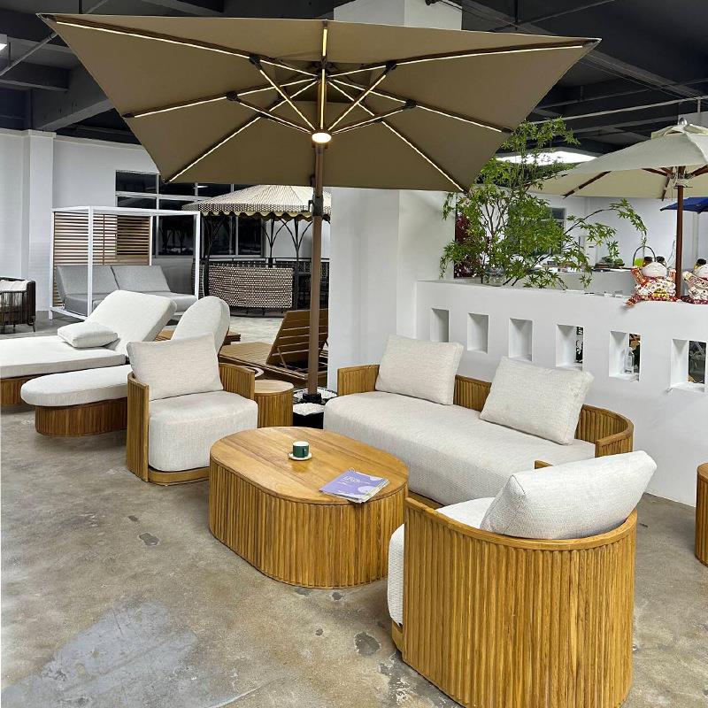 定制户外沙发酒店露台花园实木家具别墅庭院柚木懒人沙发茶几组合