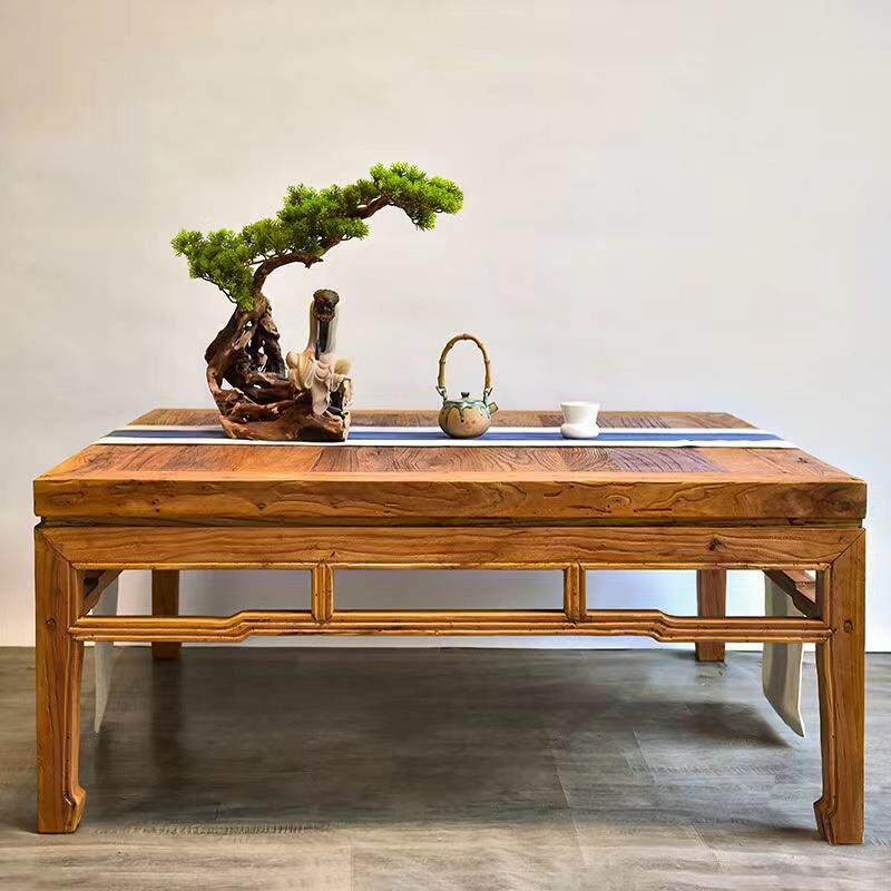 老榆木八仙桌家居简易组合吃饭桌椅套装实木老门板饭桌酒店餐桌