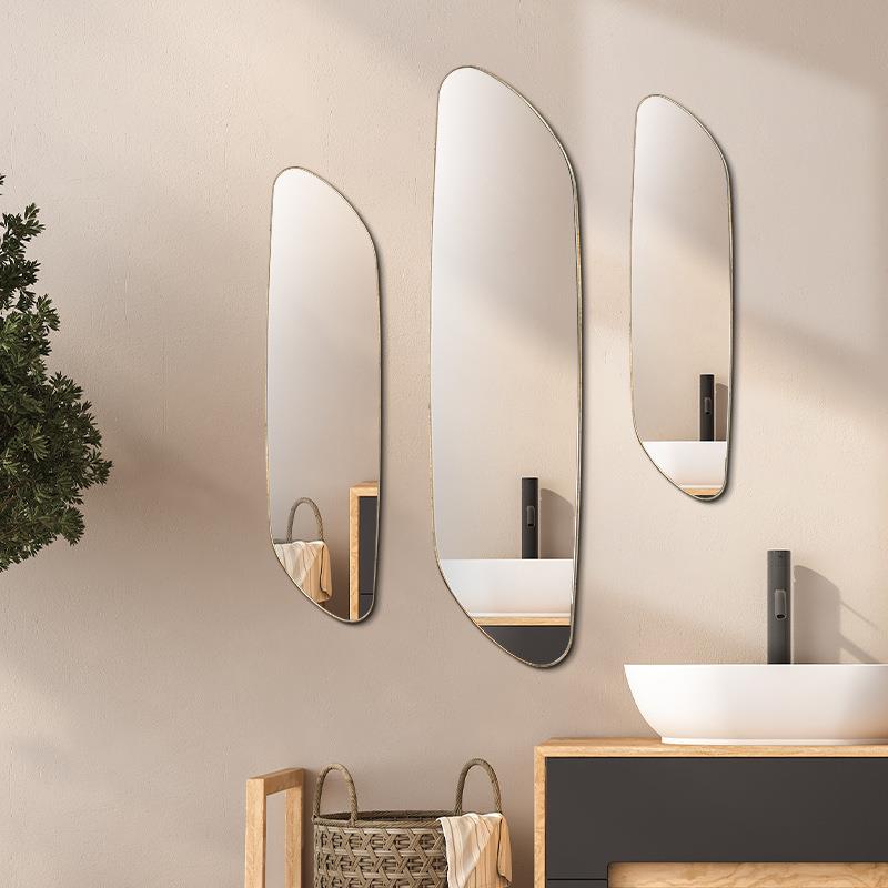 浴室镜子卫生间椭圆镜贴墙自粘厕所化妆镜洗脸免打孔洗漱台壁挂式