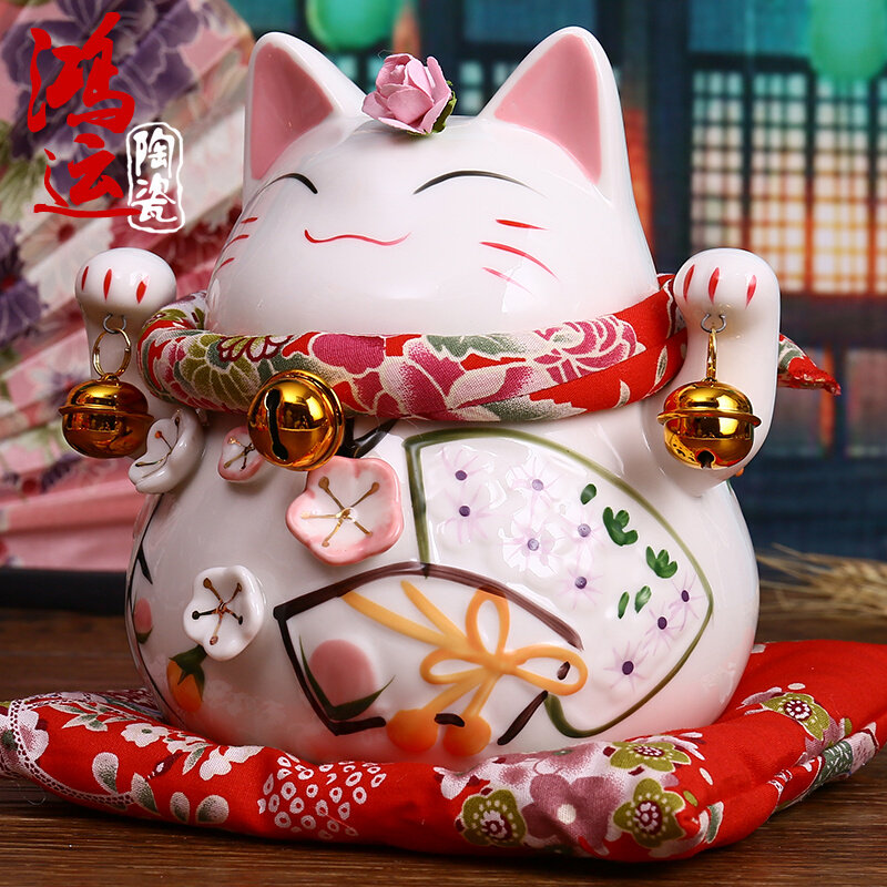 极速招桃花 招财猫摆件 开业 送礼 中号 陶K瓷存钱筒存.钱罐情侣