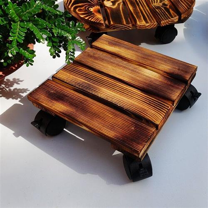 极速厂花盆底座带轮m实木圆形托盘万向轮加厚花托可移动花盘碳化