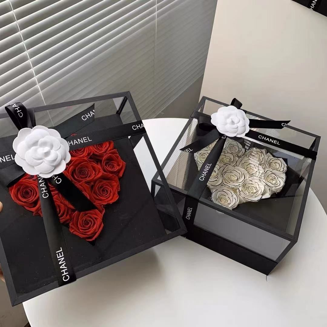 鲜花包装盒花束礼盒七夕情人节永生花永久亚克力花盒玫瑰心形盒子