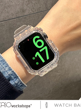 KASO适用苹果s8手表iwatch8表带applewatch7代502新款s7高级s6硅胶se女6创意5运动4可爱透明45男冰川一体小众