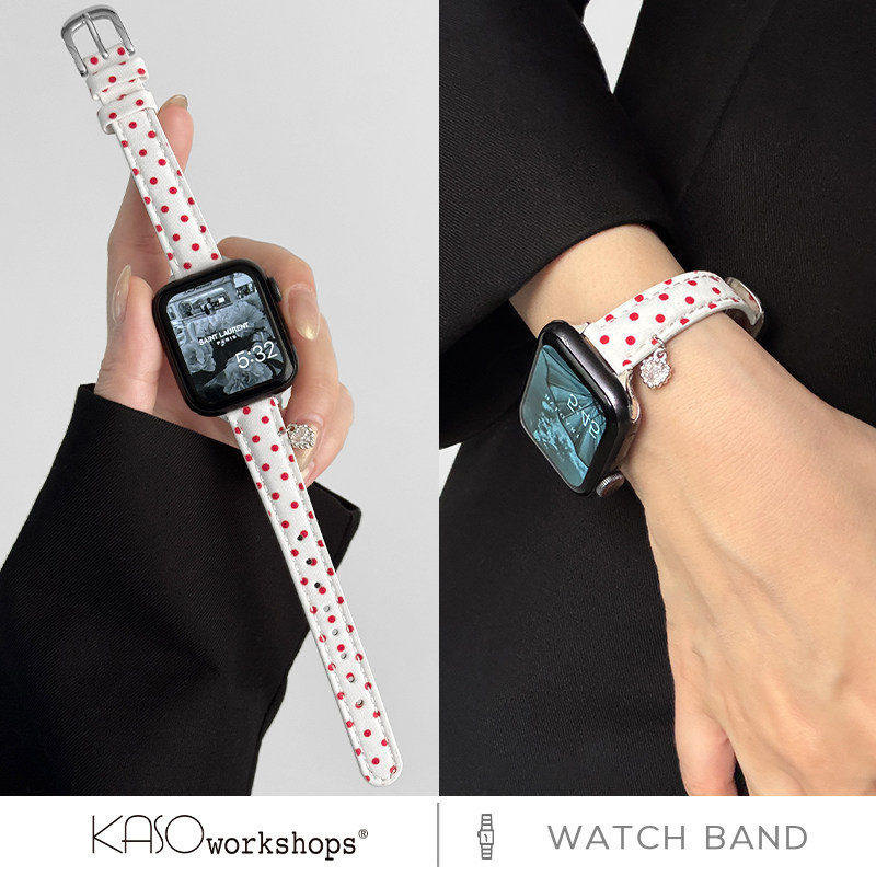 KASO新款细款波点图案尼龙皮革iwatch手表带s11适用applewatch女款ultra苹果9表带小众腕带s10高级感se简约