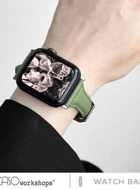 KASO适用于applewatch7代苹果手表s11表带真皮iwatch6/5/4/3牛皮S8透气小蛮腰44mm细个性潮皮质40mm女款se