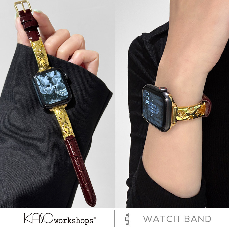 KASO新款金属镂空纤细链条皮革iwatch表带s11适用苹果手表applewatch替换s10女9高级感ultra腕带se小众时尚女