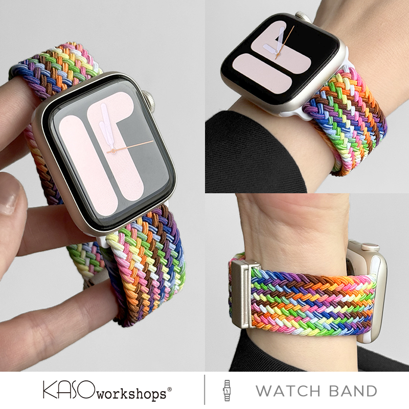KASO适用iwatch表带编织苹果手表s9表带磁吸applewatch表带se回环弹力尼龙运动女生新款41mm透气彩虹春夏季