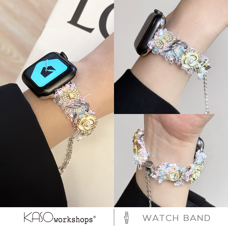 KASO适用于苹果AppleWatch9手表表带小香风链条iwatch表链8表带秋冬可爱女新款7/6/5/4代se/ultra表链44mm