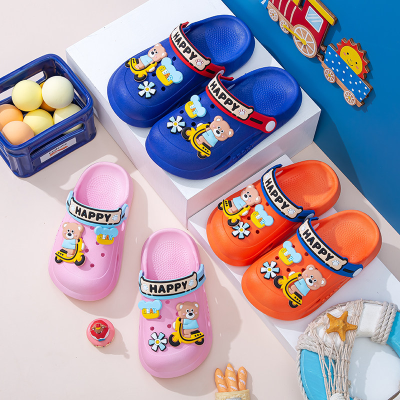 春夏休闲舒适可爱卡通男女童PVC塑料平底两用凉鞋 软底简约包头鞋
