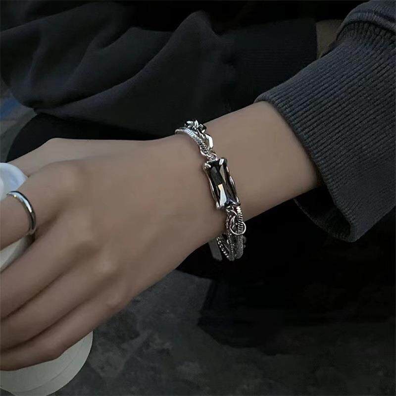 嘻哈冷淡风灰色皓石手链女夏冷淡风双层缠绕拼接潮流小众设计甜感